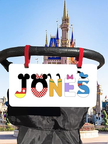 Personalized Stroller Name Tag Mouse Ears Sign Family Stroller License Plate Sign for Theme Parks Amusement Park Family Sign