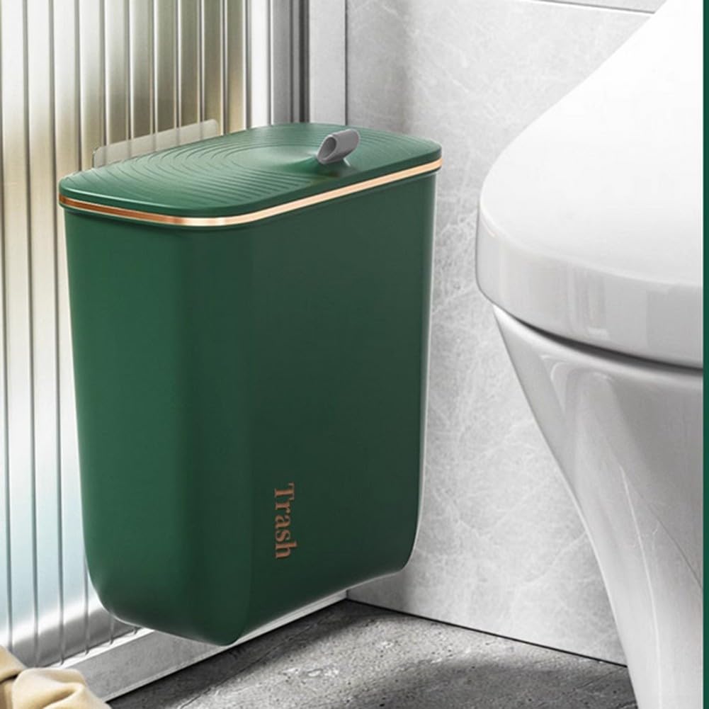 Poubelle suspendue de 9 L avec couvercle pour portes d'armoires et placards pour cuisine, salle de bain et sous évier (vert)