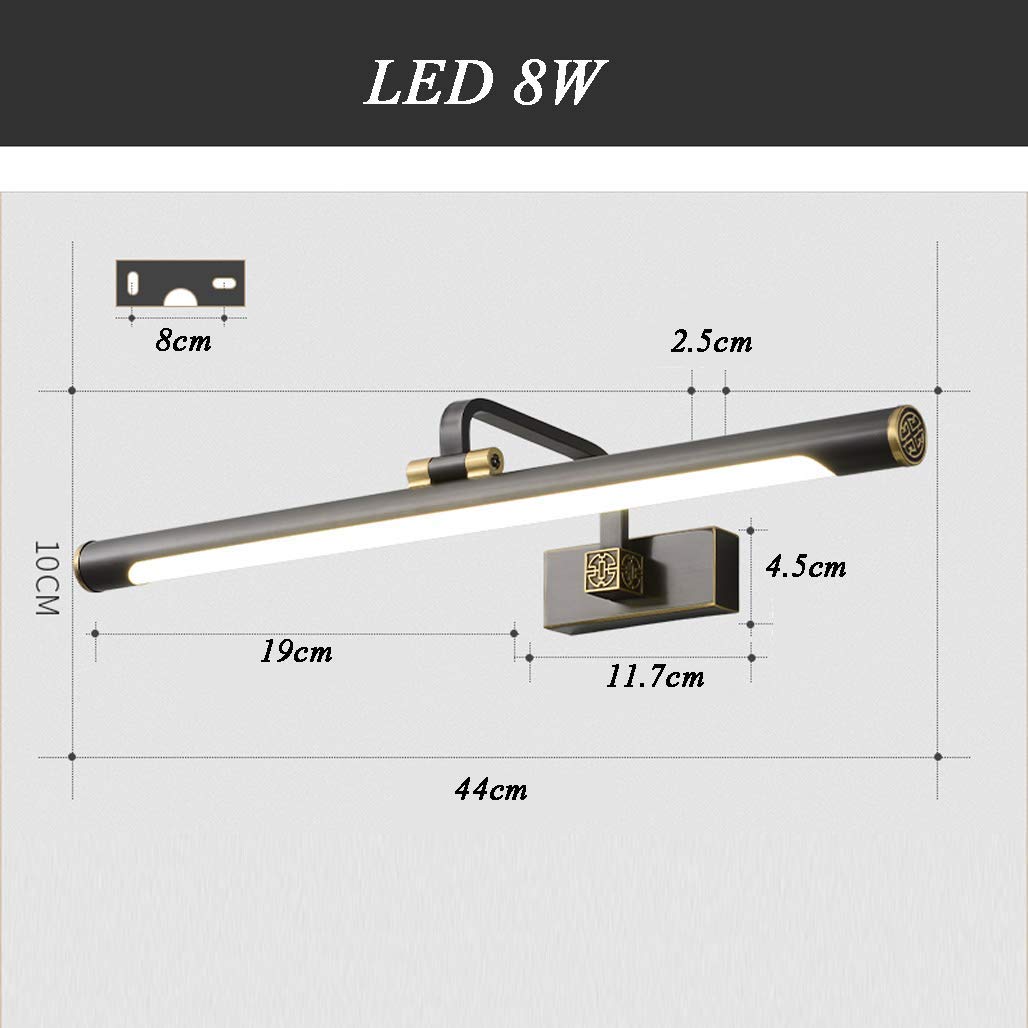 H65 Lampada a LED in Rame per Specchio da Bagno, Impermeabile IP44, Applique Nere, luci per Trucco, Lampada da Bagno a LED, Regolabile a 180°, 3000K, L44cm La Nuova
