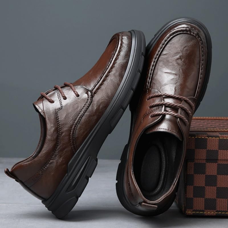 Men's Fashion Casual Shoes Comfortable Wide Round Toe Lug Sole Formal Business Work Shoes Shoelaces Light Leather Shoes Business Shoes2