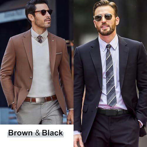 SANSTHS 2 Pack Ratchet Leather Belts for Men, Faux Leather Men Belts for Casual Business Dress Belt2