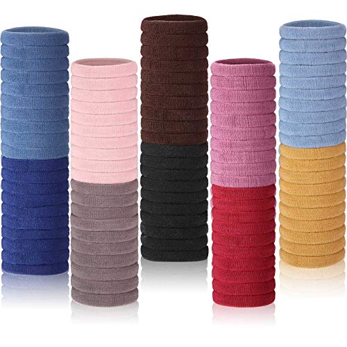 100 Pieces Thick Elastic Hair Ties Seamless Cotton Hair Bands Stretch Ponytail Holders Headband Hair Scrunchies Hair Accessories No Crease Damage for Thick Hair (Multicolor)