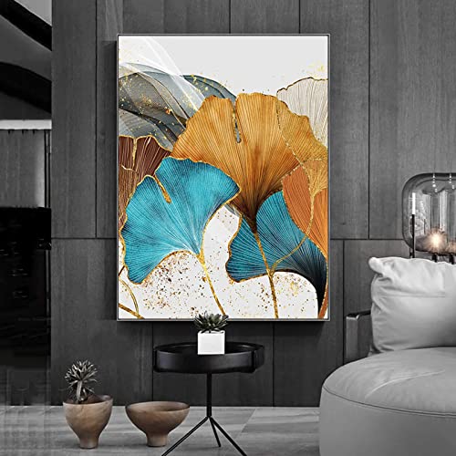 Toile peinture nordique bleu vert jaune or abstrait 30x45cm lot de 3 triptyque mural salon sans cadre - 4