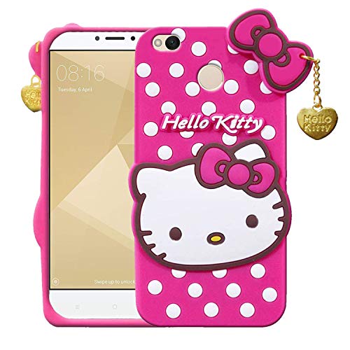 Image of Unirock Hello Kitty Back Case Cover for Redmi 4| 3D Cute Hello Kitty Case |Soft Silicone Rubber Back Cover with Pendant Kitty Cover for Redmi 4 (Pink)