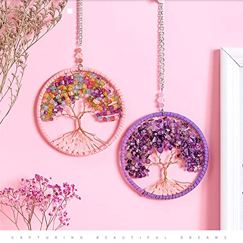 Tree Of Life Hanging Ornament, Chakra Stones Healing Crystals For Chakra Reiki Good Luck Wall Hanging Window Hanger Indoor Decoration Purple 4.3 Inches #TOP5
