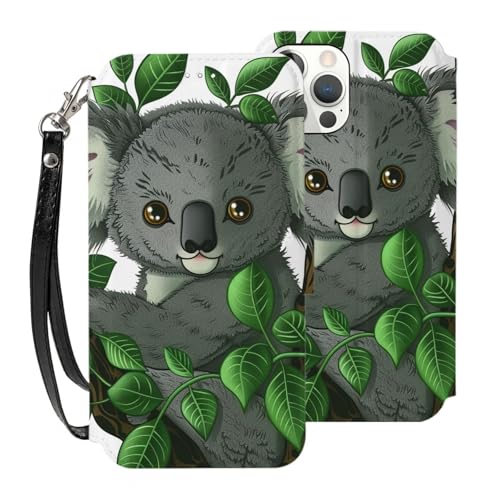 HKMNLEW Koala �v�����g �t���b�v �E�H���b�g �P�[�X iPhone 12 Pro Max 6.7�C���`�p�APU���U�[���C�ϏՌ��g�ѓd�b�P�[�X�J�o�[ �J�[�h�z���_�[�ƃ��X�g�X�g���b�v�t�� �z���C�g