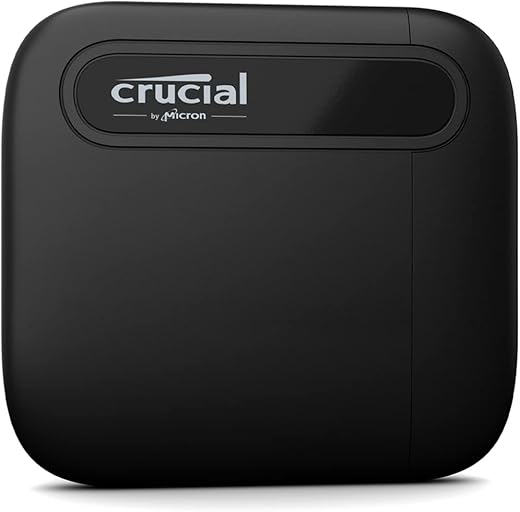 Crucial X6 500GB Portable SSD Up to 540MB/s USB 3.2 External Solid State Drive, USB-C – CT500X6SSD9, Black, 39 Grams