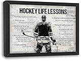 Hockey Wall Art Hockey Life Lessons Framed Wall Decor Sports Motivational Quotes Canvas Pictures Sign Poster Decorations Print Painting Artwork for Man Boy Room Living Room Bedroom 16x12inch