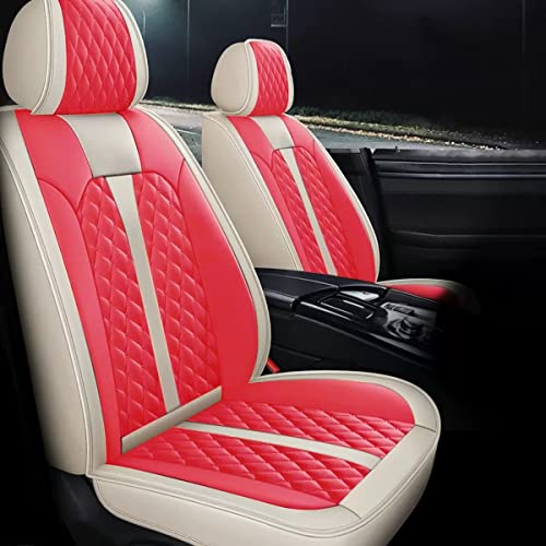 DIKSOAKR Seat Covers Fit for Ford Taurus 2008-2019, 5 Seat Auto Interior Accessories, Waterproof Faux Leather Woman Vehical Car Seat Cushions Cover (Full Set, Beige&Watermelon Red)