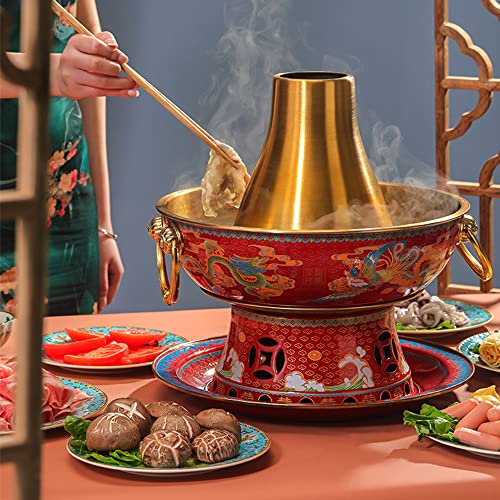 Olla caliente de cobre para carbón estilo antiguo, rojo miniatura 4