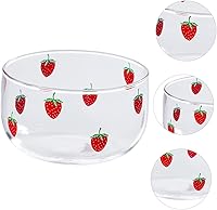 Vista 6 de Luxshiny Frutero de vidrio transparente de 8 pulgadas con patrón de fresa, cuenco de ensalada decorativo para cocina y comedor, plato ideal