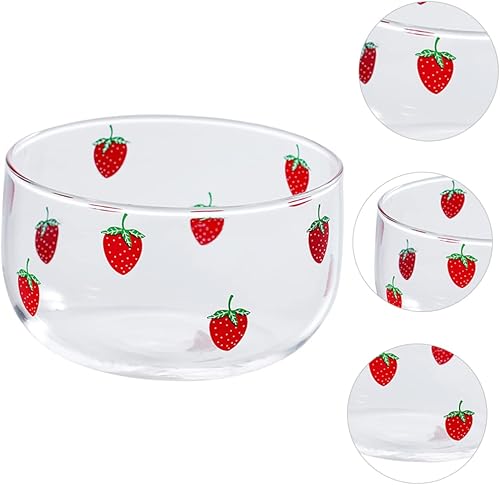 Miniatura 6 de Luxshiny Plato de brosilicato de 3 piezas de cereales encantadores postres de fresas para el hogar, postres de fresa, cristal de cocina, bocadillo