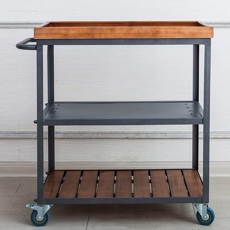 Iron Dining Cart Retro Mobile Cart Side Cabinet Bar KTV Wine Cart Fruit Cart Multifunctional Dining Cart(60 * 35 * 75cm)