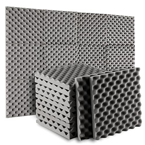 Acoustic Sound Proofing Foam Panels: 12 Pack Acoustic Foam Panels with Double Sided Tape - 1X12X12 Fireproof Sound Proofing Panels for Wall Recording Studio Office Home