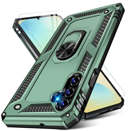 Image of for Samsung Galaxy S24 FE Case with Screen Protector, Military Grade Rugged Shockproof Galaxy S24 FE 5G Heavy Duty Protective Cover for Samsung S24 FE Magnetic Ring Kickstand Phone Case (Green)
