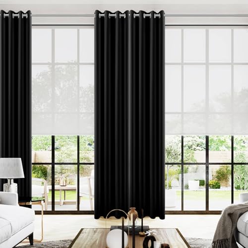 Image of Grommet Insulated Thermal Room Darkening Blackout Curtains-Black-52x96