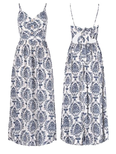 Image of CUPSHE Women's Summer Maxi Dresses Floral Paisley Tie Back Vacation Dress Spaghetti Strap Beach Long Flowy Sundress