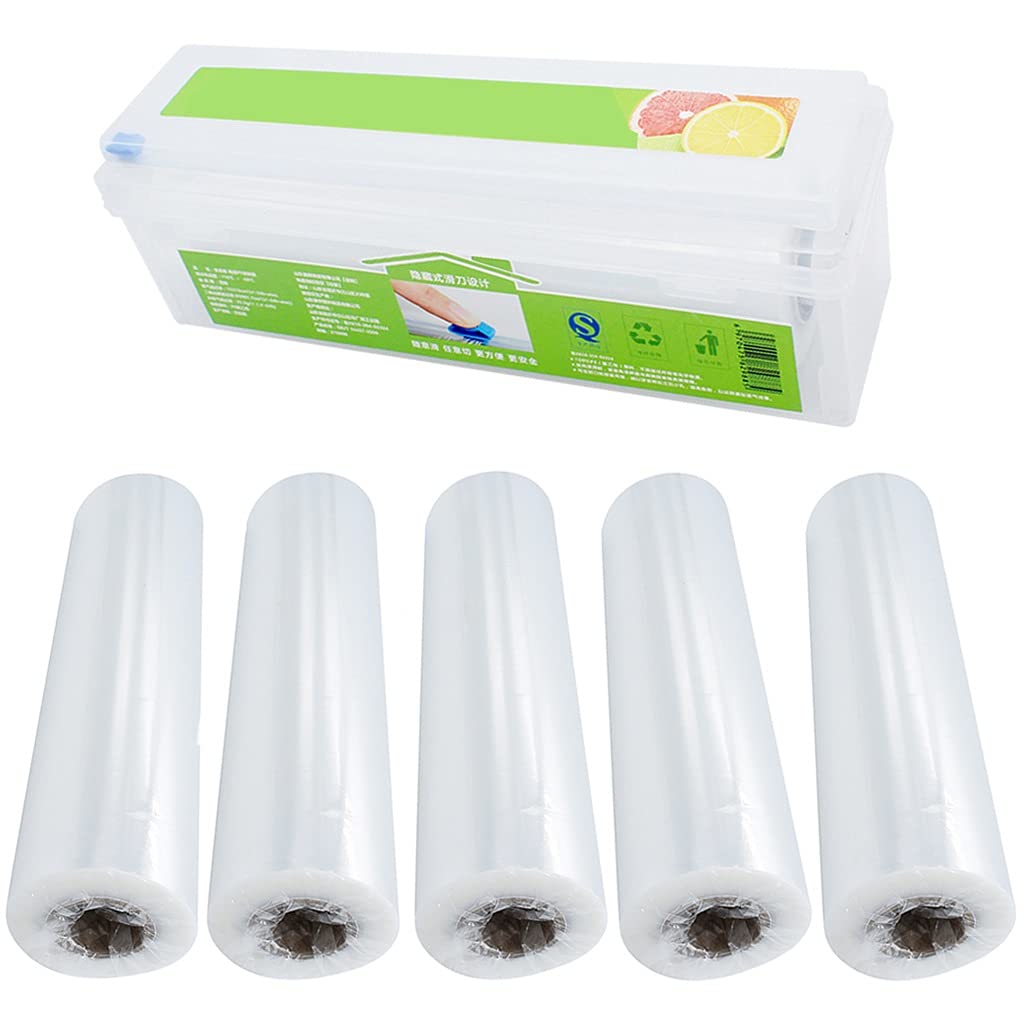 Taglierina per pellicola trasparente + 5 rotoli di pellicola trasparente, rotolo di pellicola trasparente 300 mm x 360 m, pellicola termoretraibile trasparente, plastica termoretraibile per traslochi,