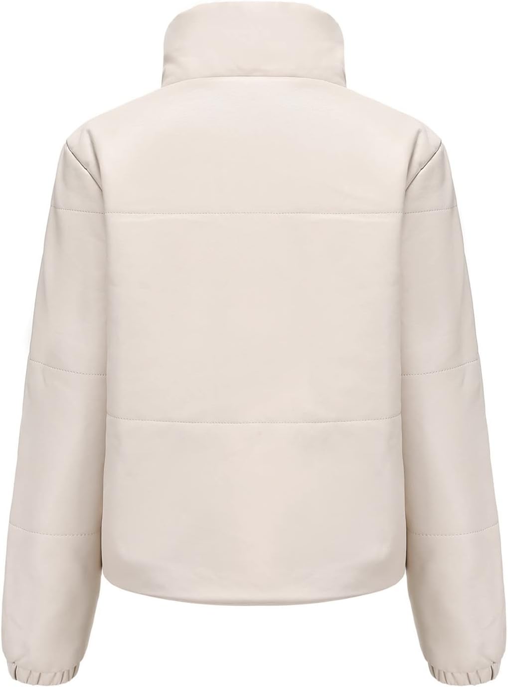 tuduoms Women Faux Leather Puffer Jacket Stand Collar Crop Short Winter Bubble Coat Waterproof Quilted Lightweight Parka Coat