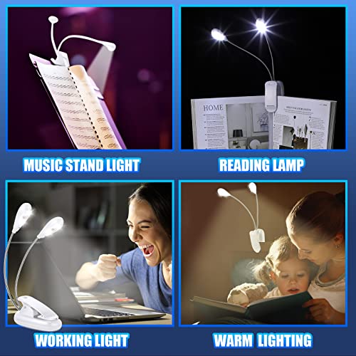 2 Pcs Music Stand Light Clip On Led Book Lights Dual Arm Reading Lights For Books In Bed 360 Degree Adjustable Clip On Light Usb And Aaa Battery Operated Light, 4 Brightness Levels (White) #TOP6
