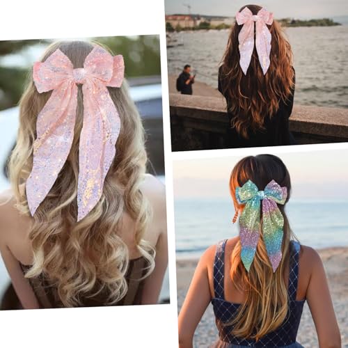 2 Pinzas de cabello con moños grandes y lentejuelas brillantes miniatura 4