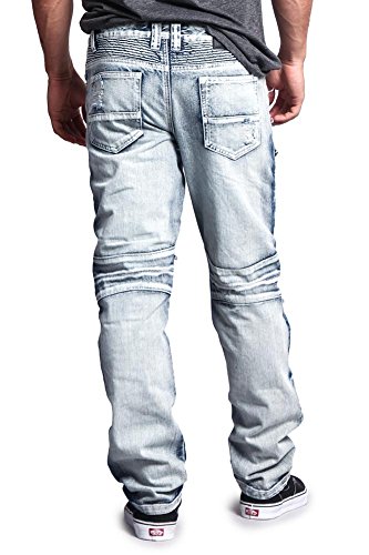 G-Style USA Men's Biker Distressed Slim Jeans - Acid Wash Knee Hole3