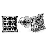 Dazzlingrock Collection 0.90 Carat (ctw) Round Black Diamond 8.6mm Square Micro Pave Hip Hop Studs in Black Plated 10K Solid White Gold, Screw Back, Unisex Design Ladies, Mens Real Diamond Earrings