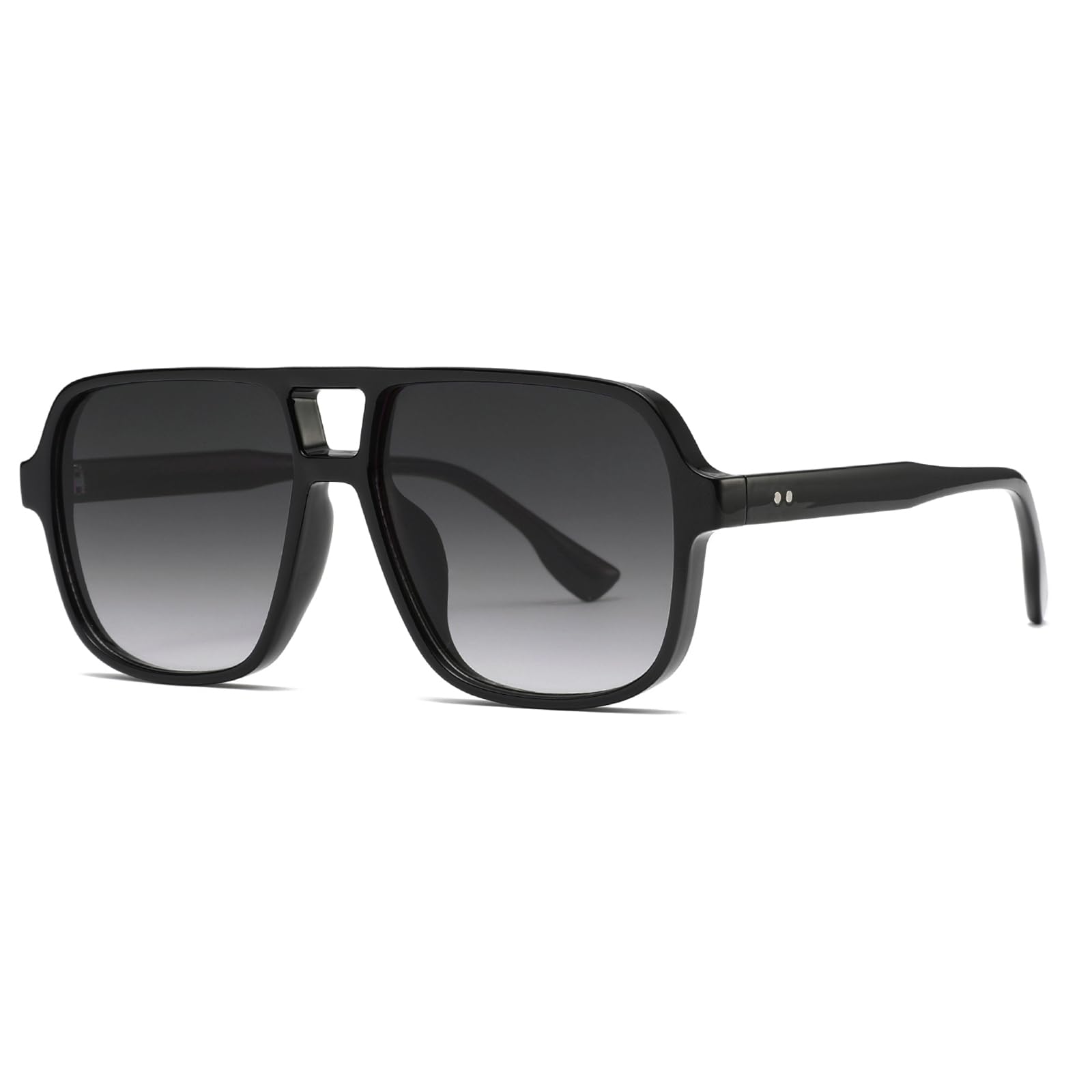 Long Keeper Retro Pilot Sonnenbrille Pilotenbrille Herren Damen Quadratisch Sonnenbrille Groß 70er Klassisch Eckige Pilot Retro Brille UV400 (Schwarz Rahmen - Farbverlauf Grau Linse)