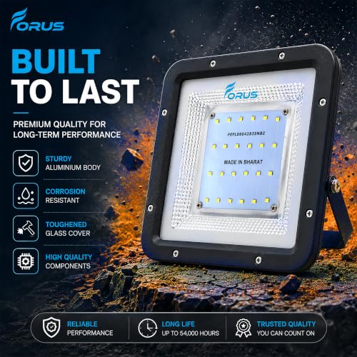 Image of Forus 20W LED Flood Light, Amber, 4-Year Warranty, IP67 Waterproof Outdoor Lighting, High Mast Halogen Focus Light for Factory, Garage, Parking, Garden, Shop, Warehouse, Tent, Warehouse, 1PC