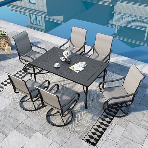 Image of Sophia & William Outdoor Dining Set Patio Dining Set for 6 Outdoor Table and Chairs 7 Pieces Outdoor Patio Set with Swivel Patio Chairs 64 inch Metal Table for Garden Pool All Weather Grey