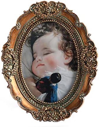 VINLIFE Vintage Picture Frames 2.5x3.5 Oval Frame Wallet Size Picture Frames Small Picture Frame Antique Brass Mini Picture Frames Photo Gallery Wall Mount and Tabletop Easel with Embossed Floral,Bronze Gold