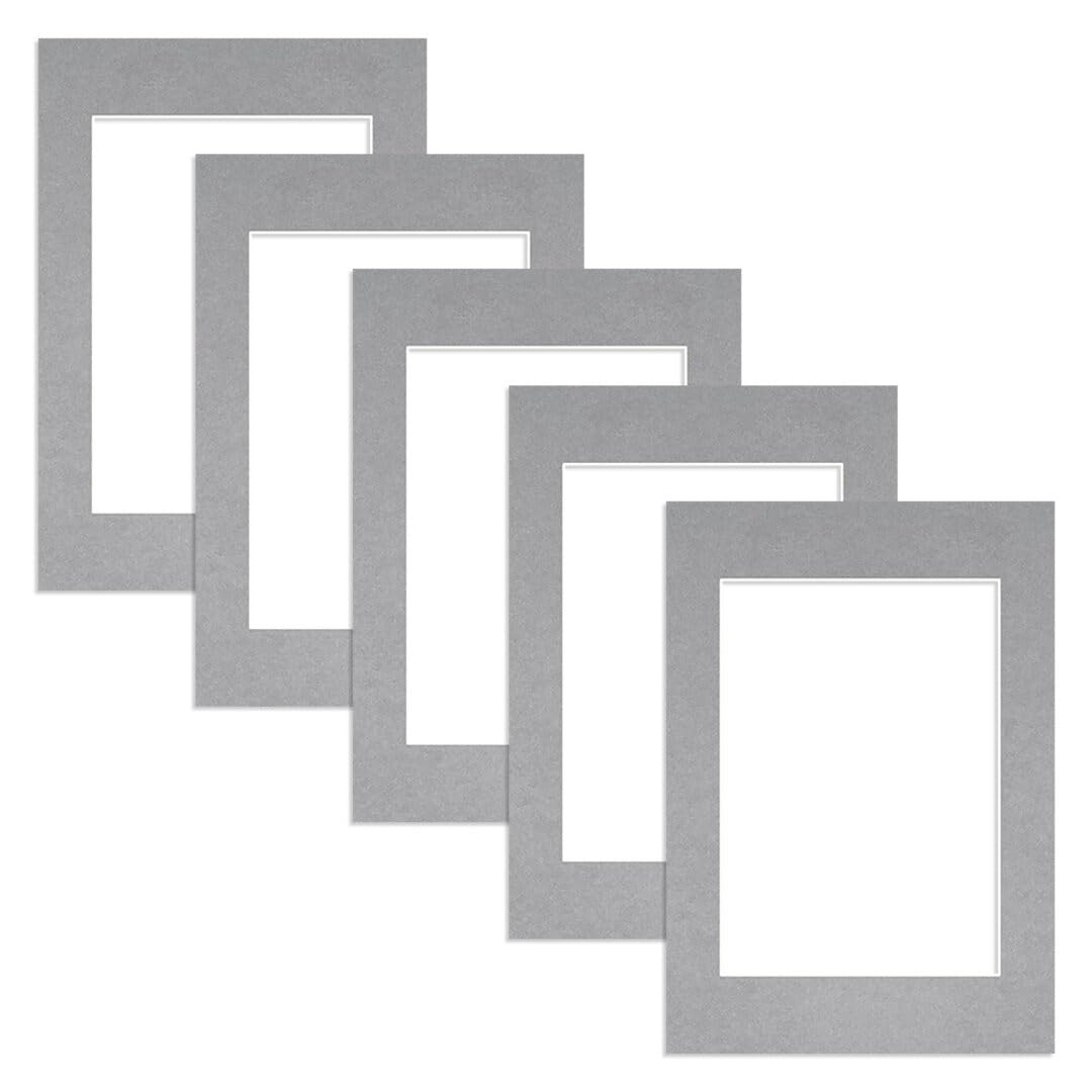 Alison Kingsgate A4 Silver Picture Mount for Frames - A5 Aperture - Pack 5