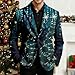 Men's Christmas Party Blazer Corduroy Ugly Fashion Tuxedo Jackets Christmas Novelty Notched Lapel Jacket with Pockets Dark Green Medium