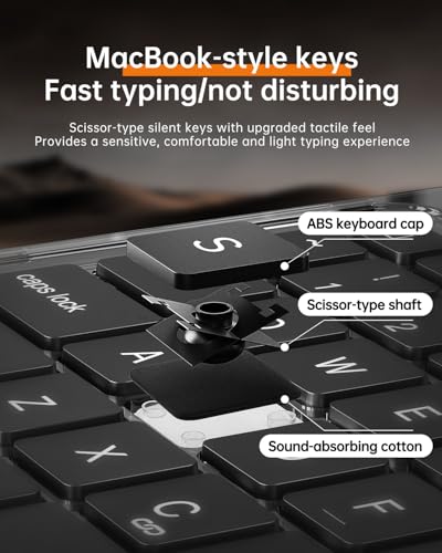 Image of Wireless Keyboard Case for iPad 9th (7th, 8th, and 9th Gen) 10.2 Inch, Transparent Protective Cover with 7-Color Backlit Keyboard, 360 Rotating Stand, Multi-Touch Trackpad and Pencil Holder
