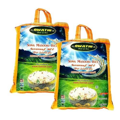 Swathi Sona Masoori Rice 5kg Lightweight Aromatic Ideal for Daily Cooking South Indian Meals Biryani and Pulao Product from India Pack of 2