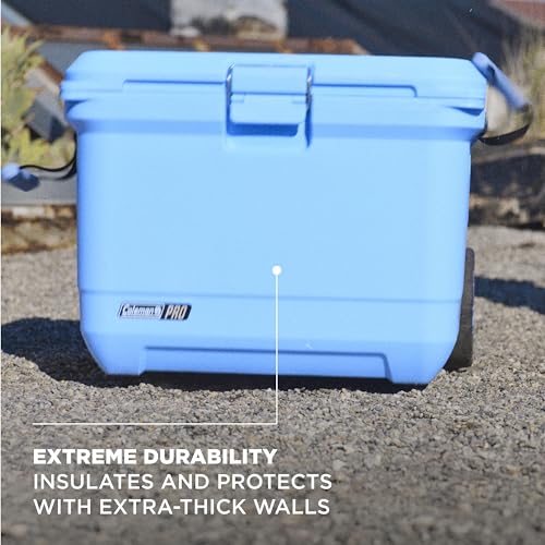 Image of Coleman Pro Heavy-Duty 55qt Wheeled Ultra-Light Premium Hard Cooler, Extra-Thick Insulation Keeps Ice up to 5 Days, 92-Can Capacity, Heavy-Duty Wheels
