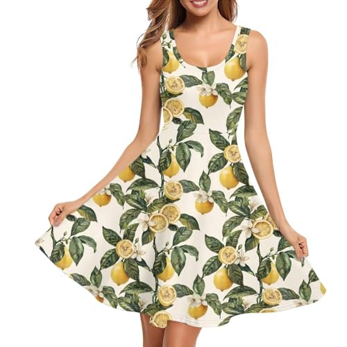 Image of Women's Casual Loose Sundress Midi Sleeveless Crewneck Dress Summer Beach Tank Dress with Pockets