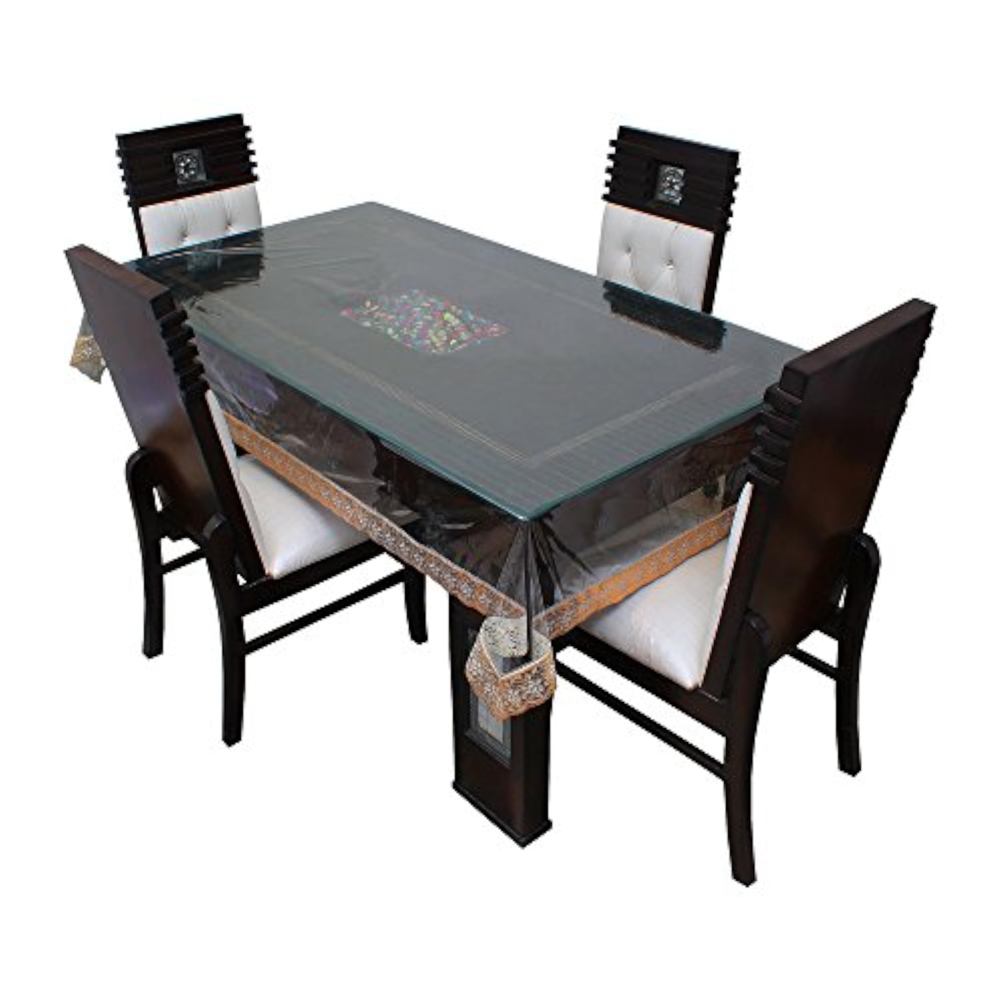 PVC Waterproof Dining Table Cover for 12 Seater, Transparent Design with Lace
