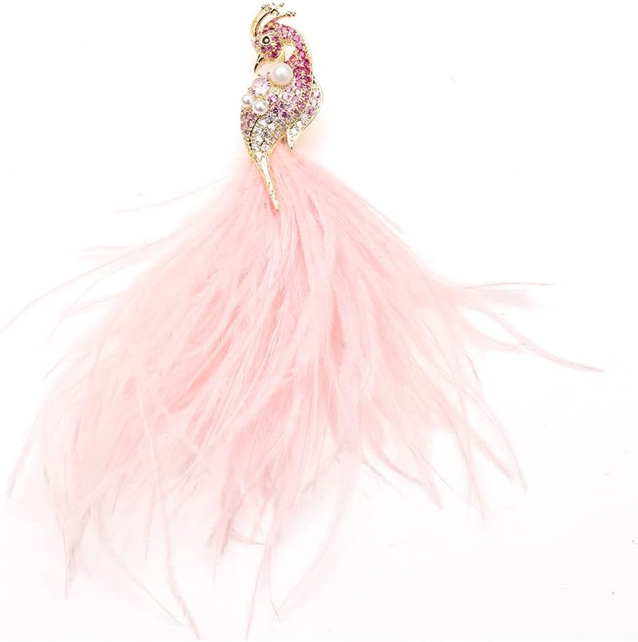 Rhinestone Peacock Brooches for Women Girls Exaggerated Feather Tassel Brooch Pin Elegant Dress Accessories Jewelry Pearl Crystal Bird Lapel Pins Bride Wedding Clothing Art Deco Birthday Christmas Anniversary Valentine's Day Gifts Girlfriend