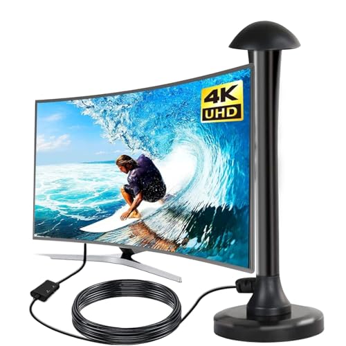 Feelyhee Antena de TV digital para interiores y exteriores con amplificador de señal, antena portátil de alta ganancia Freeview para Smart TV, soporta canales de TV locales 4K 1080P