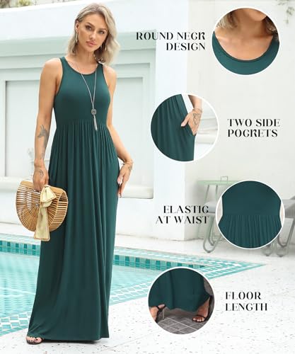 Image of EUOVMY Women's Sleeveless Dress Casual Plain Loose Summer Long Maxi Dresses with Pockets