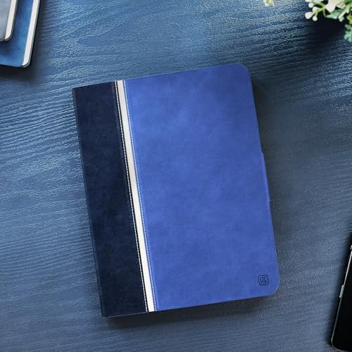 Image of KingBlanc Case for iPad Pro 11-inch (M5 2025 /M4 2024) with Pencil Holder, Vintage Notebook-Style Vegan Leather Cover, Multi-Angle Stand for Viewing & Typing, Magnetic Closure, Auto Sleep /Wake, Blue
