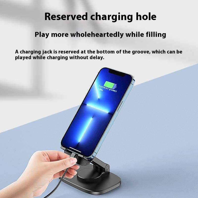 Image of WALLVIEW TECH 360 Aluminum Mobile Stand for Desk, Foldable Design with Stable Rotational Metallic Round Base, Multiple Height & Angle adjustments for Smartphones, Tablets & iPad (Black)