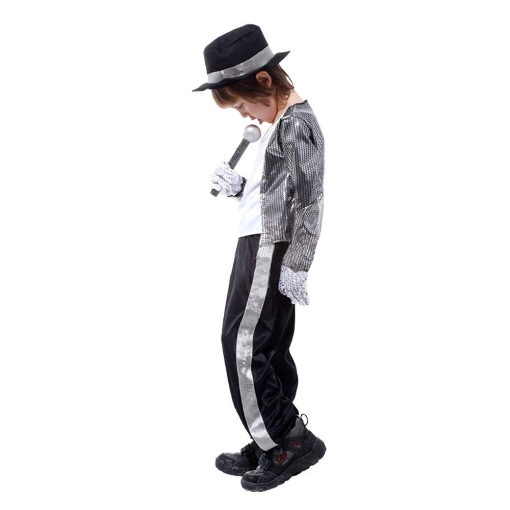 LOLANTA Kostiumy na Halloween dla chłopców Michael Jackson Stage Performance Dance Wear, srebro, 5-6 lat, M