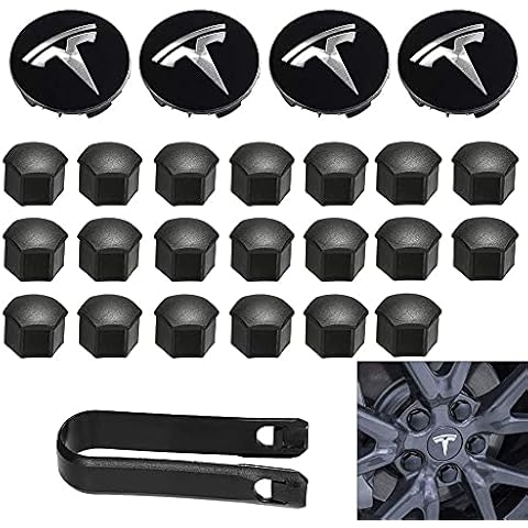 Aero Wheel Cap Kit,Wheel Lug Nut Covers Model 3 Wheel Cap kit with Tesla Logo Hub Center Cover Nut Cover Caps For Tesla Model 3 Model Y (Black) Cover