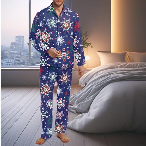 Snowflake Pajamas Matching Christmas Pajamas for Couples Pjs Comfy Pjs Button Down Sleepwear 2 Piece Long Sleeve Lounge Set Soft Nightwear with Pockets3