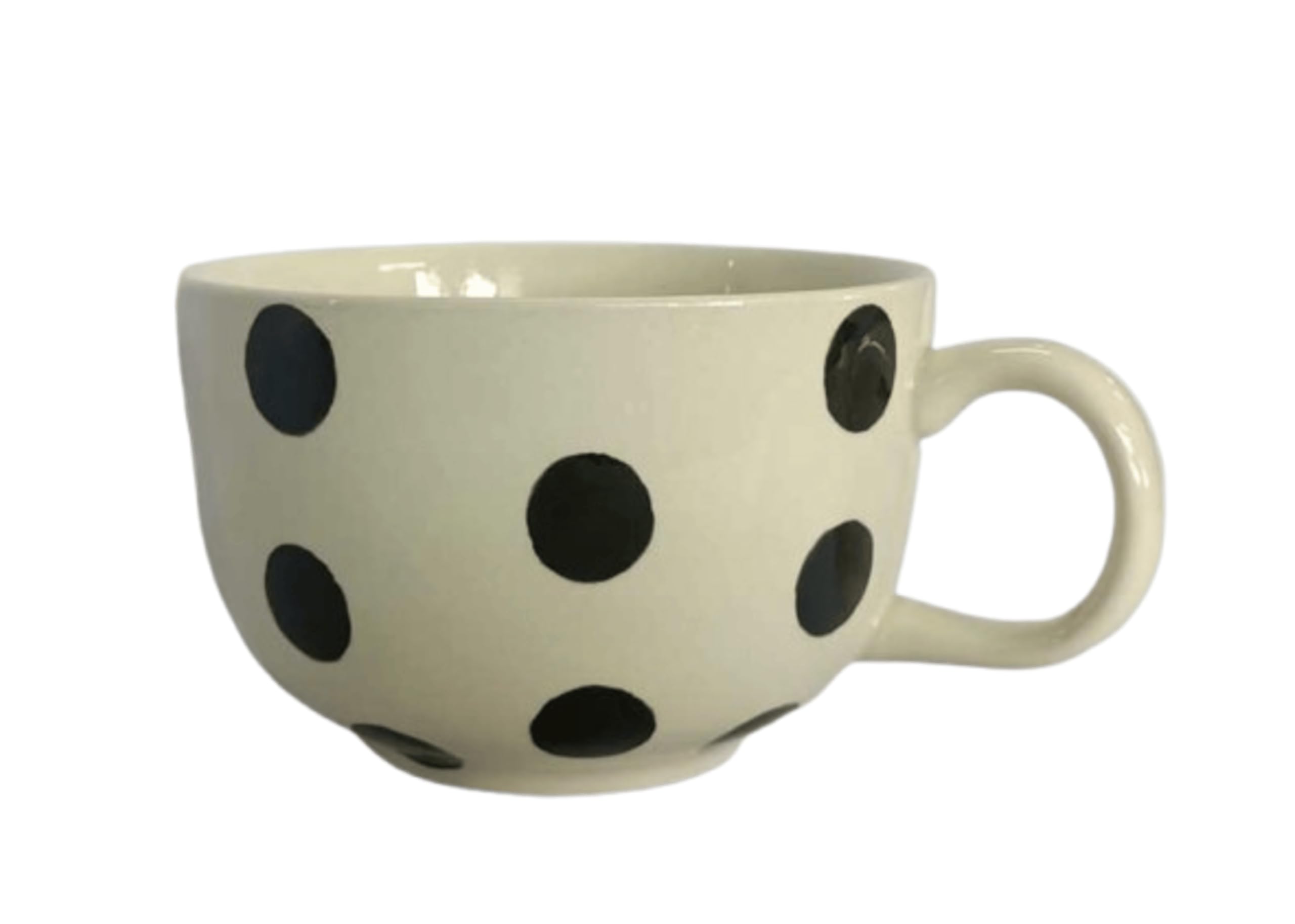 Grande tasse à café céramique 500ml mug points noirs blanc crème