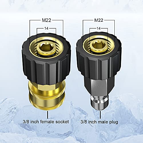 POHIR Power Washer Hose 100FT 3/8'' High Tensile Wire Braided Car Wash Water Hose, with 2 Quick Connect Kits Compatible M22 14 mm, 1/4 Inch Hose for Pressure Washer, 4200 PSI