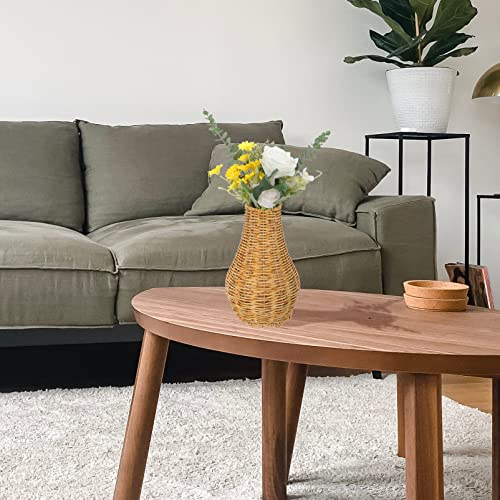 Yardwe Rattan Vase Vintage Woven Flower Vase Wicker Long Dried Floral Pot Bud Arrangement Container Holder For Table Bookshelf Bathroom Christmas New Year Decoration 26X17Cm #TOP6