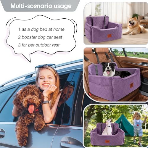 GL GLENSLAVE Hunde Autositz für mittlere/große Hunde, Hundesitz für Hunde unter 22Kg oder 2 kleine, Abnehmbarer und waschbarer Autositz für Haustiere, Große Hundeautositz(lila)